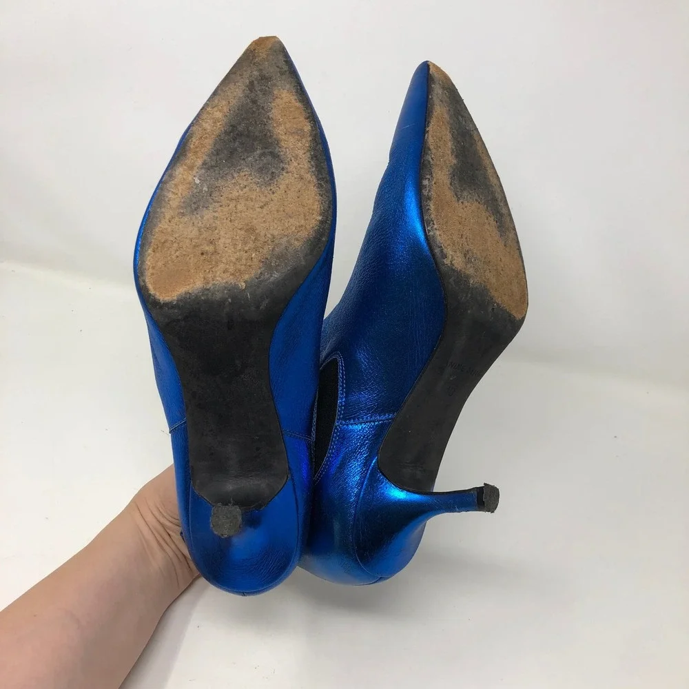 Anine Bing Metallic Blue Ankle Boots Womens 40 US 9 Electric Blue Pointed Kitten